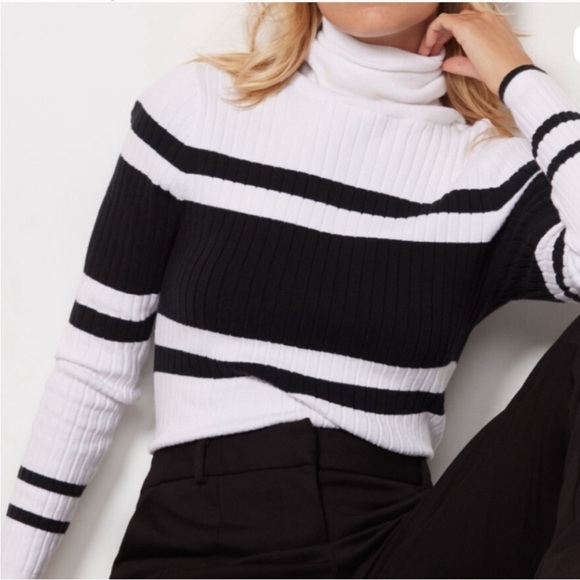 Evereve Sweaters - Evereve Black & White Striped Turtleneck Sweater
